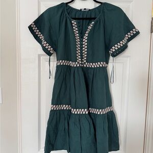 New With Tags! Madewell Green Boho Dress with White Details
